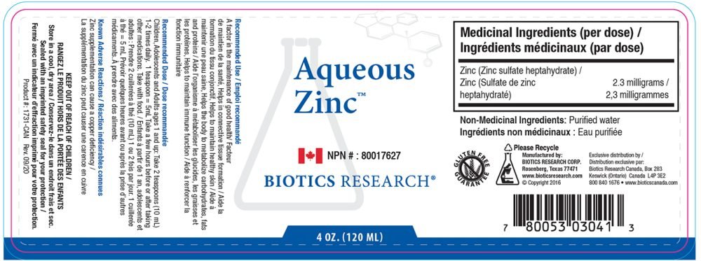 Yum Naturals Emporium - Bringing the Wisdom of Nature to Life - Biotics Aqueous Zinc Label