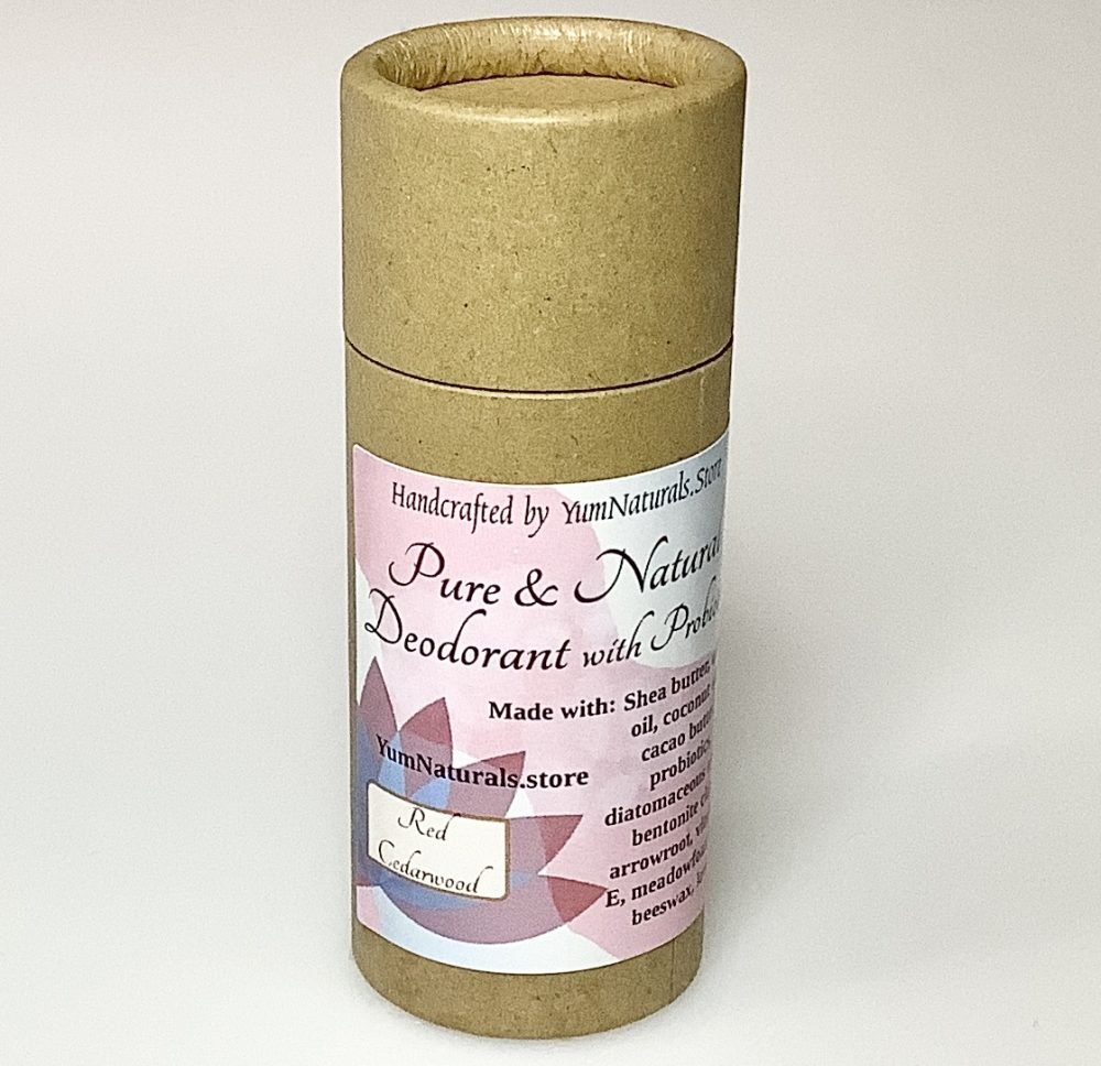 Yum Naturals.store Pure and Natural Deodorant with Probiotics Red Cedarwood Eco friendly cardboard tube