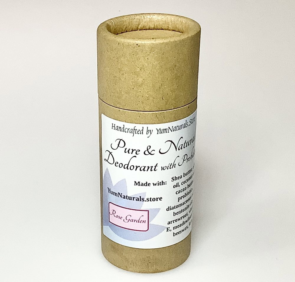 Yum Naturals.store Pure and Natural Deodorant with Probiotics Rose Garden Eco friendly cardboard tube