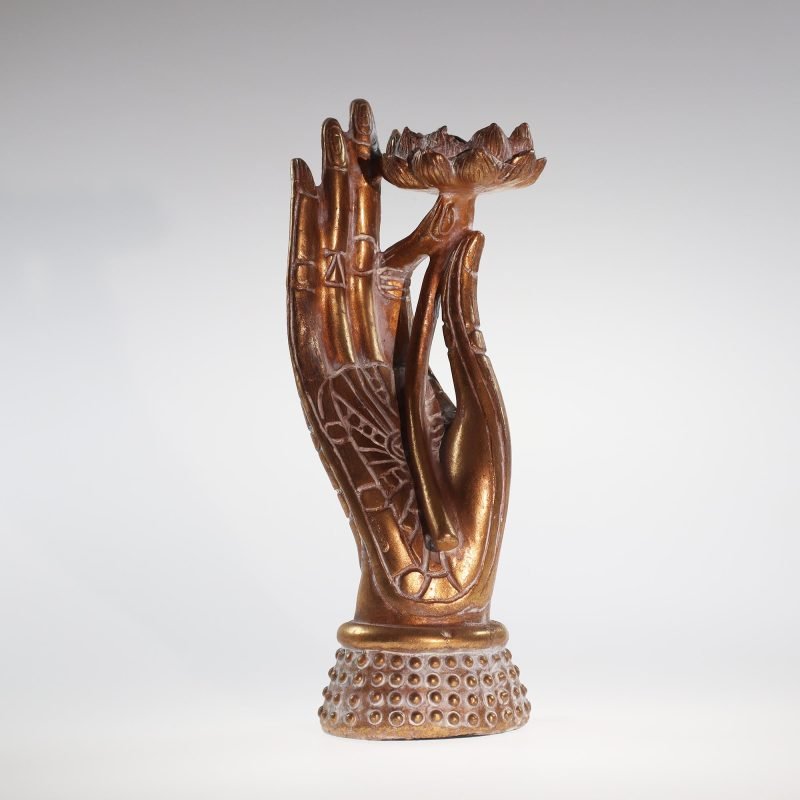 YumNaturals Store Vitarka Hand With Lotus Candle Holder front 2K72